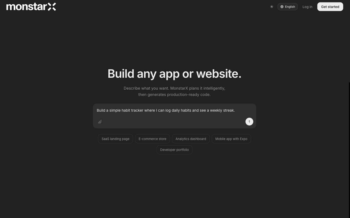 MonstarX prompt input with a specific app description