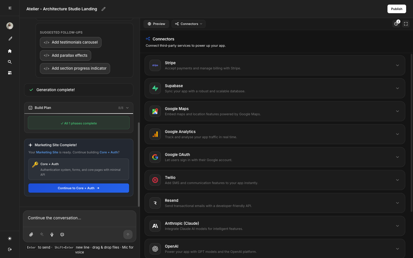 MonstarX Connectors tab showing available integrations